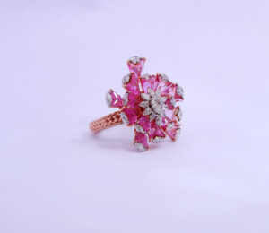 Pink Floral Diamond Ring - Image 2