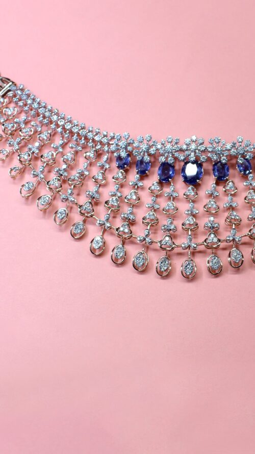 Diamond Necklace with Blue Stone - Image 2