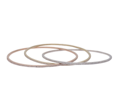 Diamond 3-Piece Bangle Set in 14k Tri-Color Gold