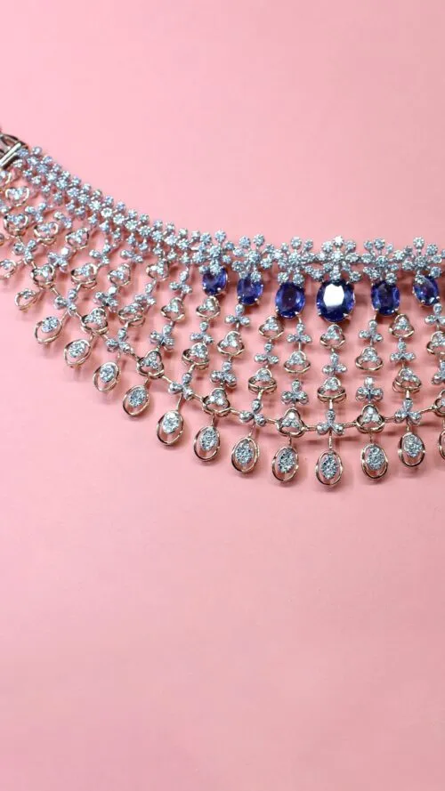 Diamond Necklace with Blue Stone - Image 2